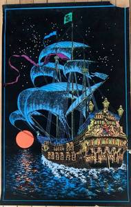 lot 387 image: Vintage Black Light Tapestry with Pirate Ship Design
