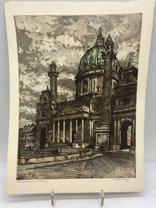 lot 440 image: Handcoloured Original Etching of Architectural Landmark