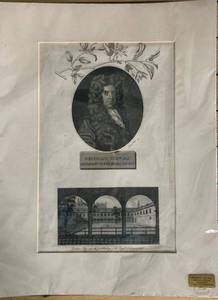 lot 445 image: Antique Engraving Featuring Portrait and Architecture Scene