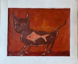 lot 470 image: Original Acrylic Painting Gato by J. Sanfiel, 2020