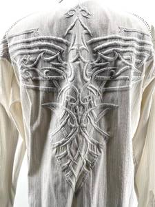 lot 477 image: Roar Classic Mens Western Shirt in White with Embroidered Details - Size XL