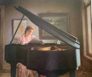 lot 488 image: Robert Olson Signed Art Print - Girl at a Grand Piano