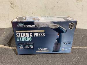 lot 130 image: Conair Handheld Garment Steamer for Clothes, Turbo ExtremeSteam 1550W, Portable Handheld Design, Strong Penetrating Steam GS38R