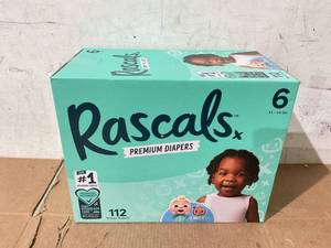 lot 251 image: Rascals Premium CoComelon Absorbent Baby Diapers Size 6, 112 Count