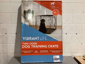 lot 500 image: Vibrant Life Double-Door Folding Metal Wire Dog Crate with Divider