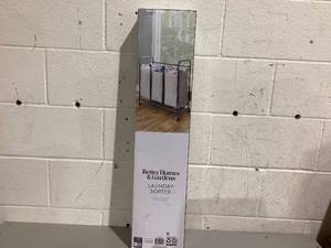 lot 519 image: Better Homes & Gardens 3 Bag Laundry Sorter, Metal Rolling Cart with Grey Fabric Bins, Adult