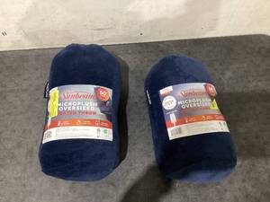 lot 623 image: LOT OF 2 Sunbeam Oversized Throw Poseidon Microplush, 4 Heat Settings, 4-Hour Auto Shut-Off, Electric Heated Blanket, 60 x 80