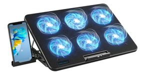 lot 621 image: Coolcold 15.6-17.3inch Laptop Cooling Pad with 6 Quiet Fans,7 Height & Wind Speed Adjustable, 2 USB Port Laptop Cooer With Mobile Phone Holde