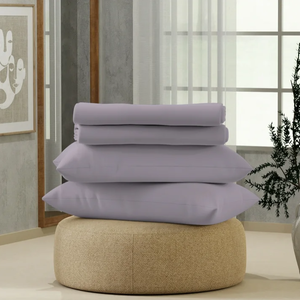 lot 626 image: 4PCS Queen Size Lavender Brushed Cool & Crisp Cotton Blend Percale 225 Thread Bedsheet Set by Color Sense