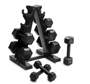 lot 628 image: Cap Barbell 100 lb Cast Iron Hex Dumbbell Weight Rack NO WEIGHTS