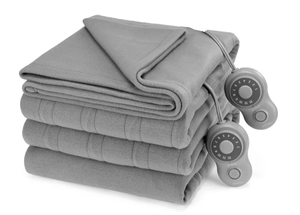 lot 662 image: King Size Sunbeam Blanket Grey Fleece, 12 Heat Settings, 12-Hour Auto Shut-Off, Electric Heated Blanket with Controller, 90 x 100