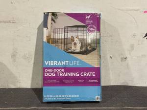 lot 188 image: Vibrant Life Single Door Folding Metal Wire Dog Crate with Tray