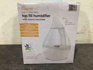 lot 652 image: Crane Droplet 1 Gallon Ultrasonic Cool Mist Humidifier with Sound Machine and Optional Nightlight