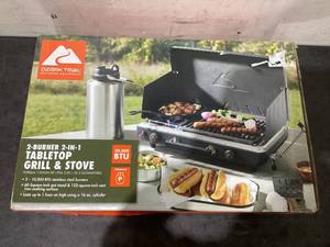 lot 656 image: Ozark Trail 2-in-1 Portable 2 Burner Propane Camp Stove Grill