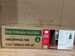 lot 434 image: 7 Pre-Lit Brinkley Pine Artificial Christmas Tree, Clear LED Lights, by Holiday Time