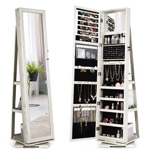 lot 78 image: Costway 360 Degree Rotatable Jewelry Cabinet 2-in-1 Lockable Mirrored Organizer