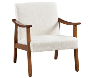 lot 83 image: Yaheetech Mid-Century Modern Boucle Fabric Armchair with Solid Wood Legs