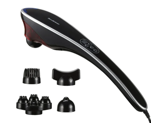 lot 187 image: Brookstone Handheld Percussion Body Massager, 4 Vibration Modes, 5 Interchangeable Heads