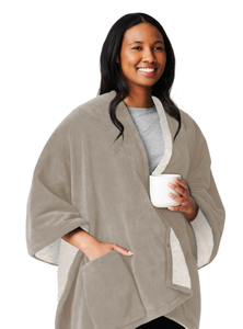 lot 192 image: Sunbeam On-The-Go Throw Peyote Microplush Sherpa, 4 Heat Settings, Cordless Heated Blanket, 50 x 60