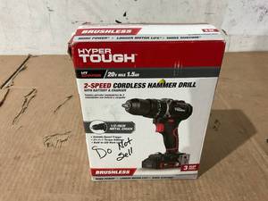 lot 337 image: Hyper Tough 20V Max Brushless 2-Speed Cordless Hammer Drill with 1.5Ah Lithium-Ion Battery and Charger