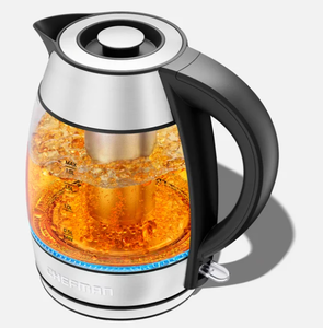 lot 210 image: LOT OF 2 Chefman Fast Boiling 1.8L Electric Glass Kettle, Removable Tea Infuser, LED Lights, Stainless Steel