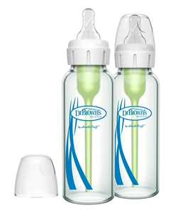 lot 570 image: 2PCS Dr. Browns Natural Flow Anti-Colic Options Narrow Glass Baby Bottle, 8oz250ml, Level 1 Slow Flow, 0m