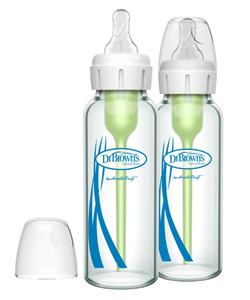 lot 571 image: 2PCS Dr. Browns Natural Flow Anti-Colic Options Narrow Glass Baby Bottle, 8oz250ml, Level 1 Slow Flow, 0m