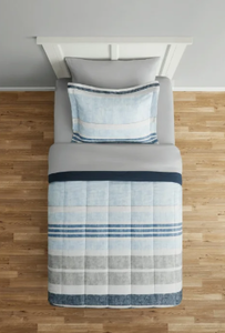 lot 347 image: Full Size Mainstays Reversible 5 Piece Bed in a Bag Comforter Set with Sheets, Blue Stripe