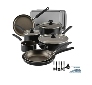 lot 463 image: Farberware Easy Clean 22 Piece Nonstick Aluminum Pot and Pan Set, Black