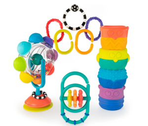 lot 546 image: LOT OF 7 Sassy Mover & Shaker Sensory Baby Toy Gift Set - 6 Months