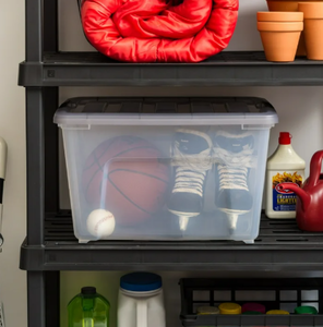 lot 728 image: IRIS USA 53 Qt. Plastic Storage Bins with Lids, Clear, Latching, Stackable, Totes 5Pk