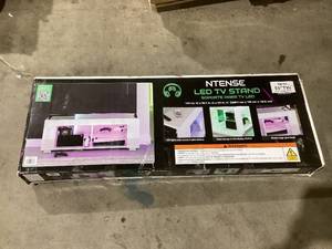 lot 478 image: NTense LED TV Stand with Glass Shelves for TVs up to 55, White Gloss