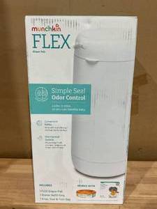 lot 465 image: Munchkin FLEX Diaper Pail, Odor Control, Compact Size, Tap Lid to Open, White