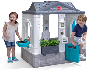 lot 482 image: Step2 Neat & Tidy Cottage Kids Playhouse, IndoorOutdoor Playset, Interactive Play with Sounds, Made of Durable Plastic, for Toddlers 1.5 Years Old