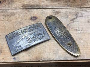 lot 287 image: Vintage WINCHESTER Brass Buckle & Butt Plate
