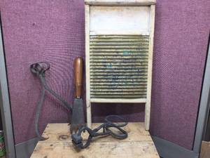 lot 306 image: Vintage Washboard & Iron Tools
