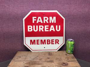 lot 106 image: Vintage 2-Sided STOP - FARM BUREAU Metal Sign