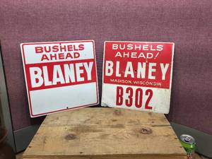 lot 126 image: 2 Vintage BLANEY Metal FieldCrop Signs - 12 x 12