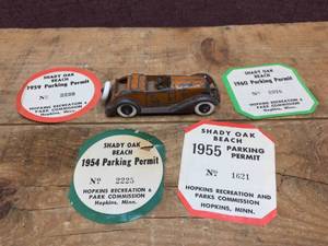 lot 141 image: Vintage TootsieToy Car & Shady Oak Beach Parking Permits
