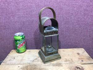 lot 149 image: Small Brass - Beveled Glass Oil Lantern - 12