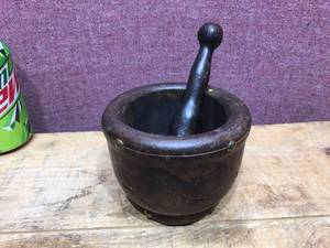 lot 151 image: Vintage Wooden Mortar & Pestle