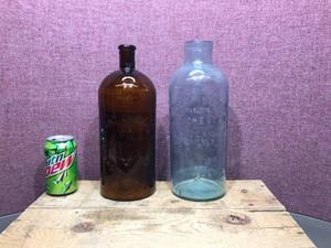 lot 156 image: 2 Large Antique Embossed Glass Jars - Wow