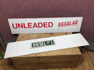 lot 215 image: 2 Vintage Metal Gas Pump Signs - 25 x 6