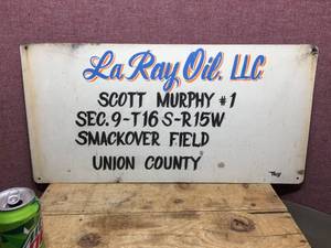 lot 217 image: Vintage LA RAY OIL Metal Oil Field Marker Sign - 24 x 12