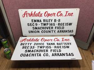 lot 218 image: 2 ARKLATX - Oil Company Field Signs - 24 x 12