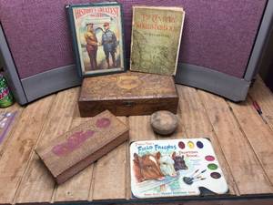 lot 255 image: Wooden Keepsake Type Boxes & Childrens Books