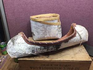 lot 265 image: Artisan Made Birchbark Basket & Canoe