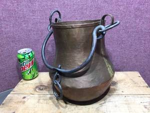 lot 284 image: Fabulous Handmade Hammered Copper-Forged Iron KettlePot - Cramp Seam