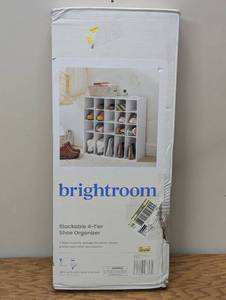 lot 34 image: 4 Tier Laminate Stackable Shoe Cubby White - Brightroom Shoe Rack Organizer, Holds 20 Pairs