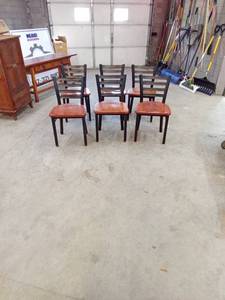 lot 23 image: Set of 6 Wooden Restaurant Chairs with Black Frames